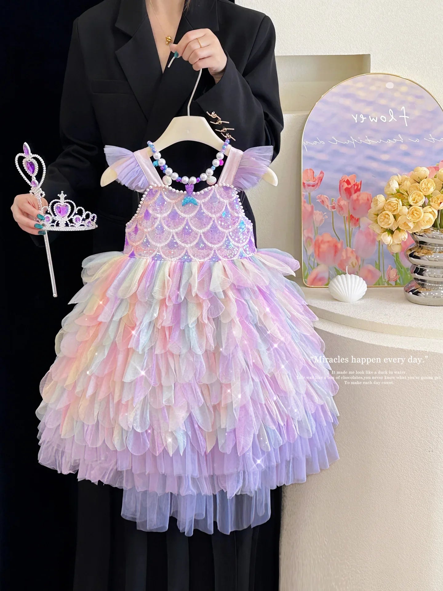 Vestido de Princesa Sereia Vestido de Verão para Meninas Vestido de Aniversário com Alças de Luxo para Meninas Lolita Pongsa