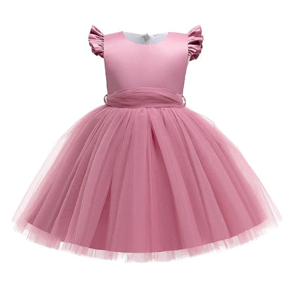 Summer Bow Wedding Party Girls Dress Elegant Tulle Bridesmaids Princess Evening Dresses for Girl Gala Birthday Host Prom Costume