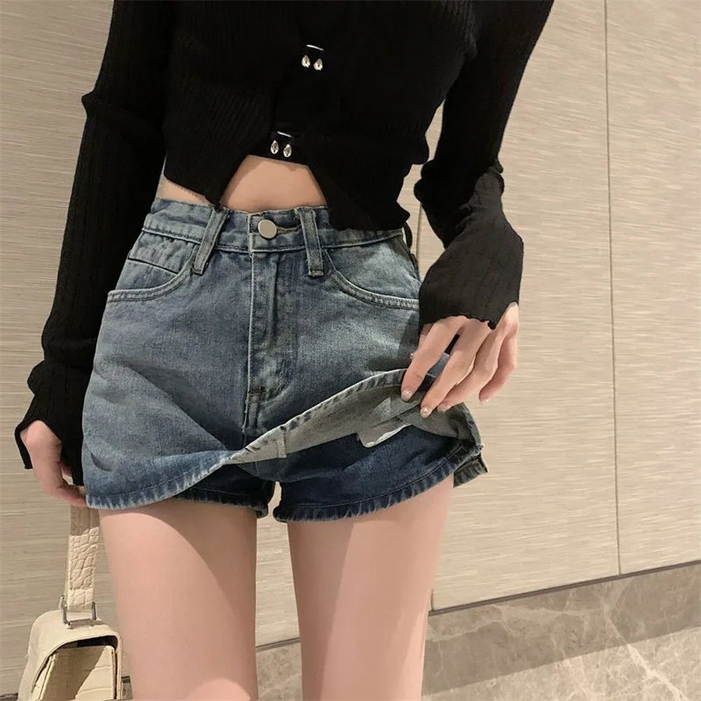 Summer High-Waisted Vintage Women Denim Short Skirt Small New Slim Sexy Korea Fashion Girl Cute Street A-line Mini Jeans Pants