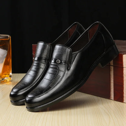 Men leather business shoes plus size slip-on loafers round toe anti-slip formal footwear