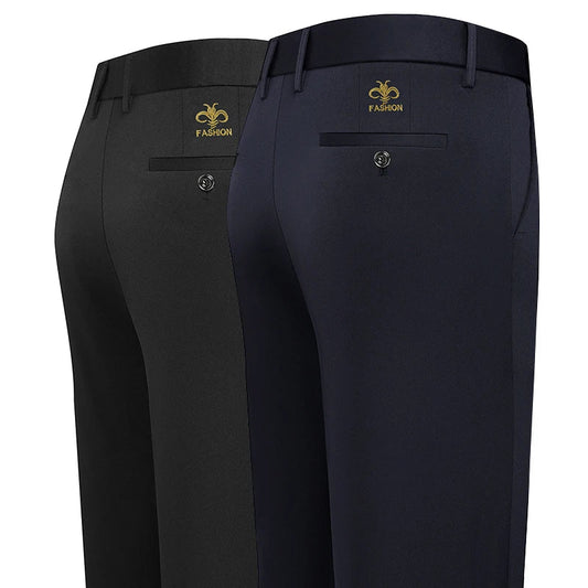 Spring Summer Mens Stretch Pants Smart Casual Suit Pants Wrinkle Resistant Dress Pants with Embroidery Pattern