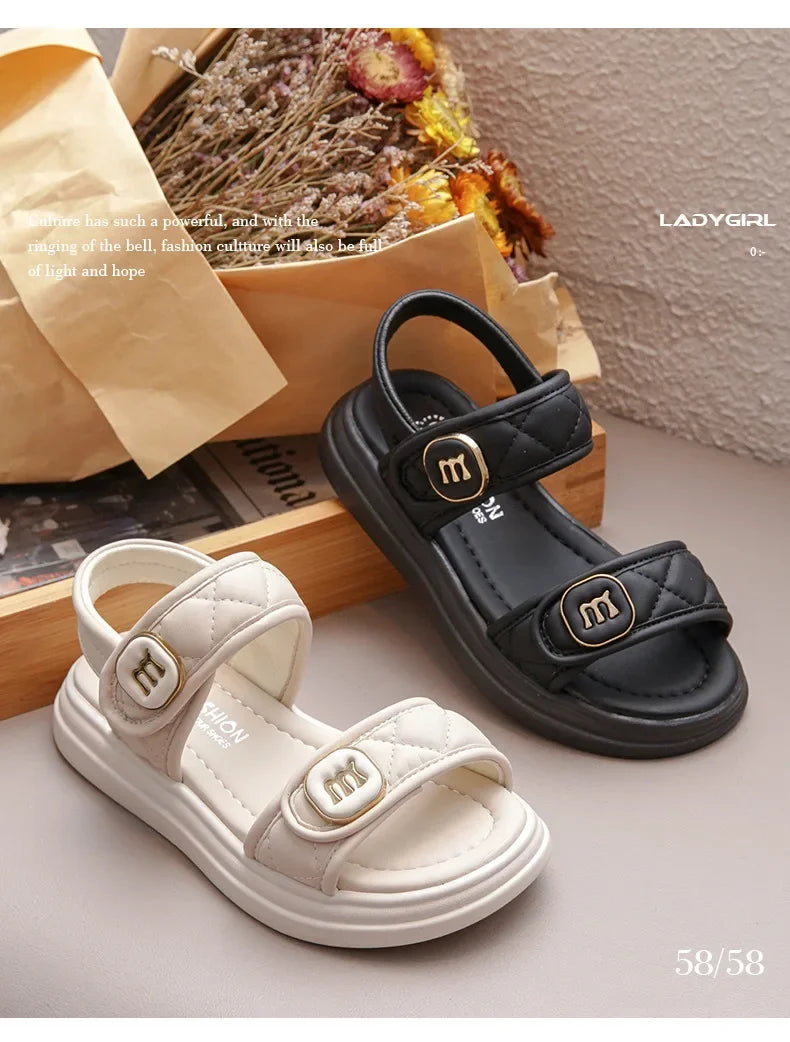 Kids Causal Sandals 2024 Thick Bottom Summer Toddler Girls Sandals Fashion Open-toe Children's School Black Sandals Versatile