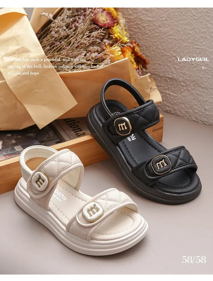 Kids Causal Sandals 2024 Thick Bottom Summer Toddler Girls Sandals Fashion Open-toe Children's School Black Sandals Versatile