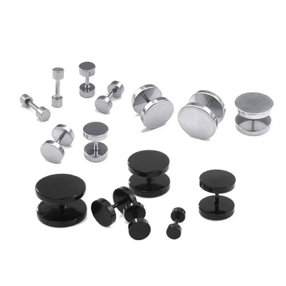 One Pair Black Stainless Steel Round Stud Earrings For Women Dumbbell Piercing Earrings Men Punk Fashion Jewelry 2-14mm