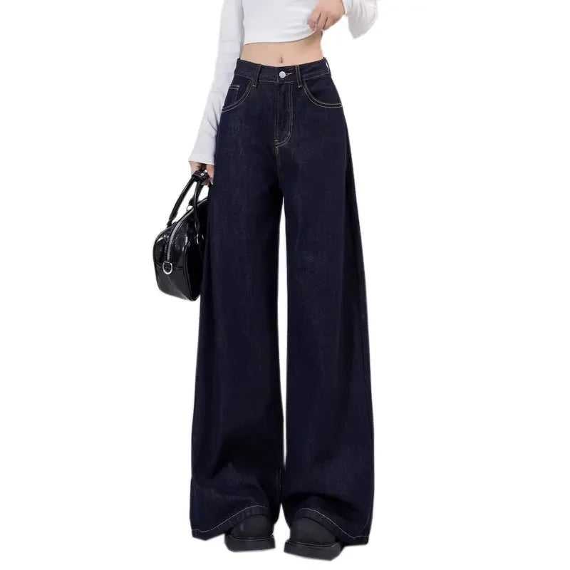 Women's Loose-Fit Jeans High-Waisted Straight-Leg Niche Draped Pants