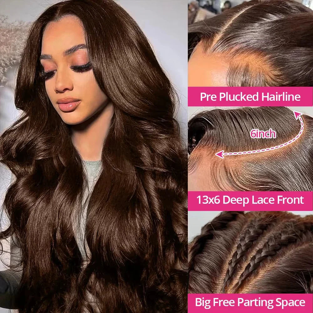 13x6 HD Lace Front Wig Human Hair Wig 30 Inch 13x4 Lace Frontal Wig Chocolate Brown Colored Brazilian Body Wave Human Hair Wigs 