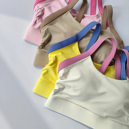 High Intensity Color Blocking Cross Back Integrated Yoga Set 2PCS Sports Underwear High Waist and Hip Lifting Fitness Leggings