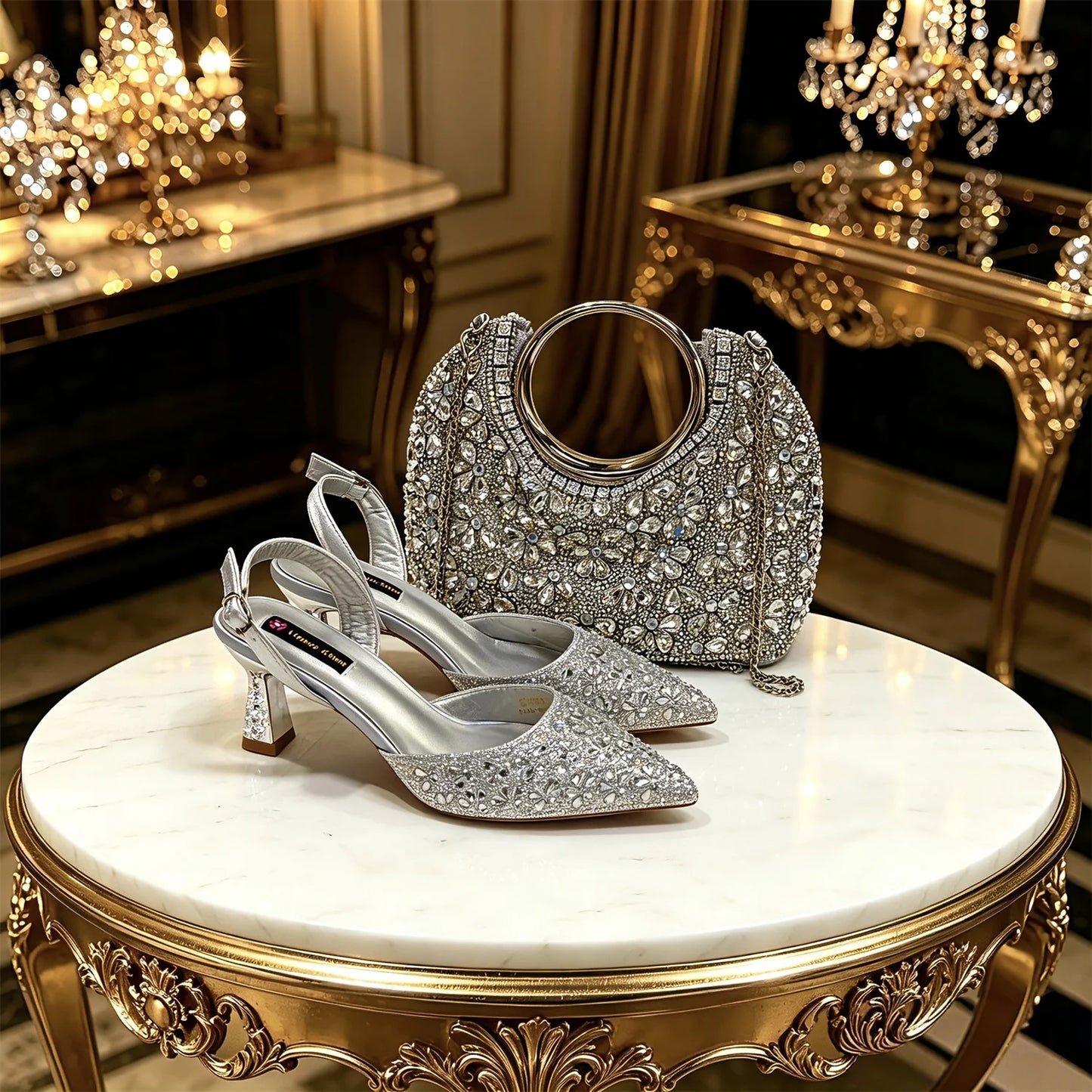 2026 INS Italian Design Elegant Fuchsia Rhinestone Pointed Toe High Heels with Matching Handbag Set - Perfect for Weddings