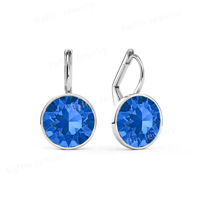 Earring for Women Christmas Birthday Premium Austrian Crystals Round Cut Dangle Silver Gold Color Pierced Jewelry
