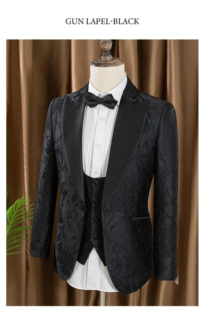 3-piece set man suit（Jacket+vest+pants）groom's wedding suit set men's white slim fit shawl collar‌ evening gown full set