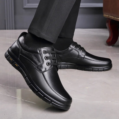 Handmade Leisure Men Shoes New Trendy Minimalist Work Shoes With Lace Up Middle-Aged Dad Formal Casual Business Leather Shoes
