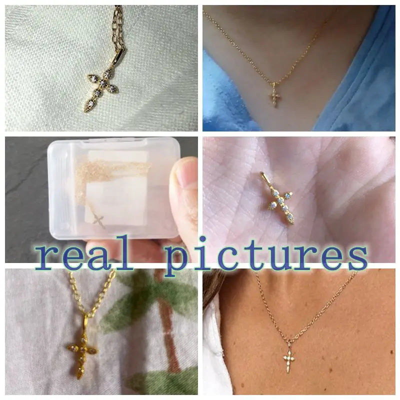 925 Sterling Silver Necklaces Charms for Women Crystal Cross Clavicle Collar Chain Simple Choker Necklace Accessories Gift