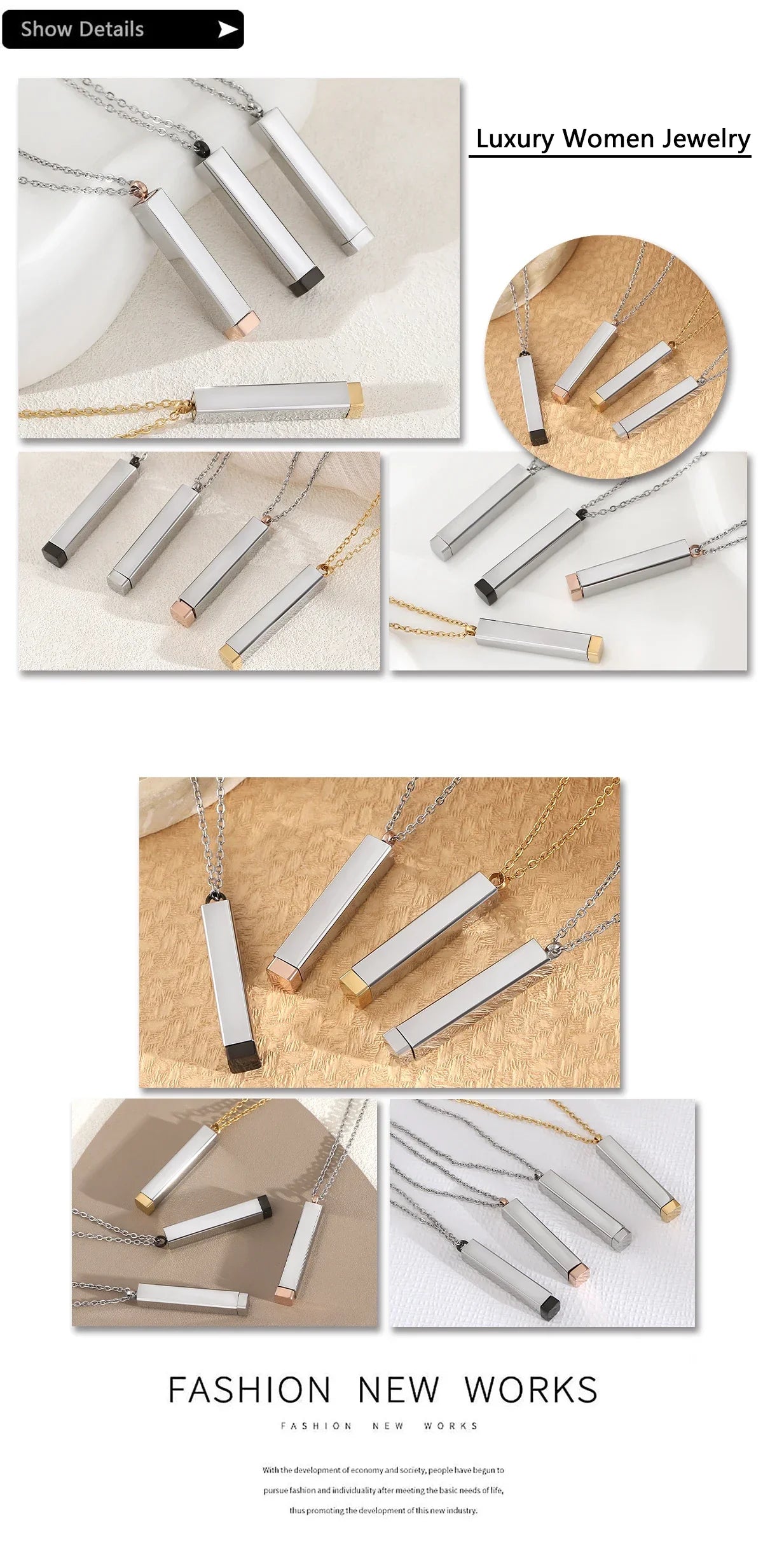 Classic Hidden Rectangle Pendant Necklace For Men Stainless Steel Minimalist Waterproof 3D Vertical Bar Necklaces Jewelry Gift