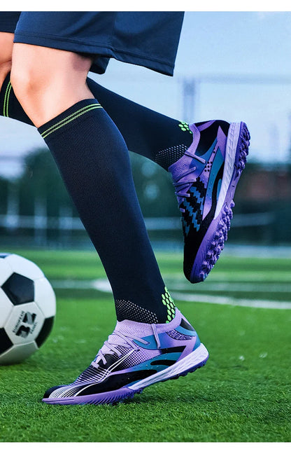 Professional Long Spikes Football Field Cleats Men Women Trend Pink Soccer Shoes Society Man Trainers Futsal Sneakers Size 33-46