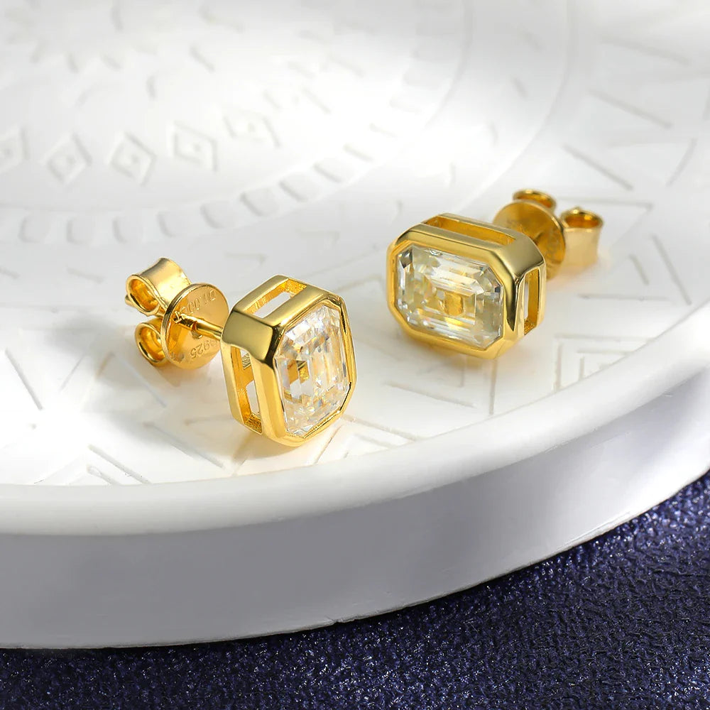 New In 2cttw D Color Emerald Cut Moissanite Stud Earrings for Women S925 Silver Rhodium Plated Diamond Earring Fine Jewelry