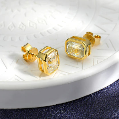 New In 2cttw D Color Emerald Cut Moissanite Stud Earrings for Women S925 Silver Rhodium Plated Diamond Earring Fine Jewelry
