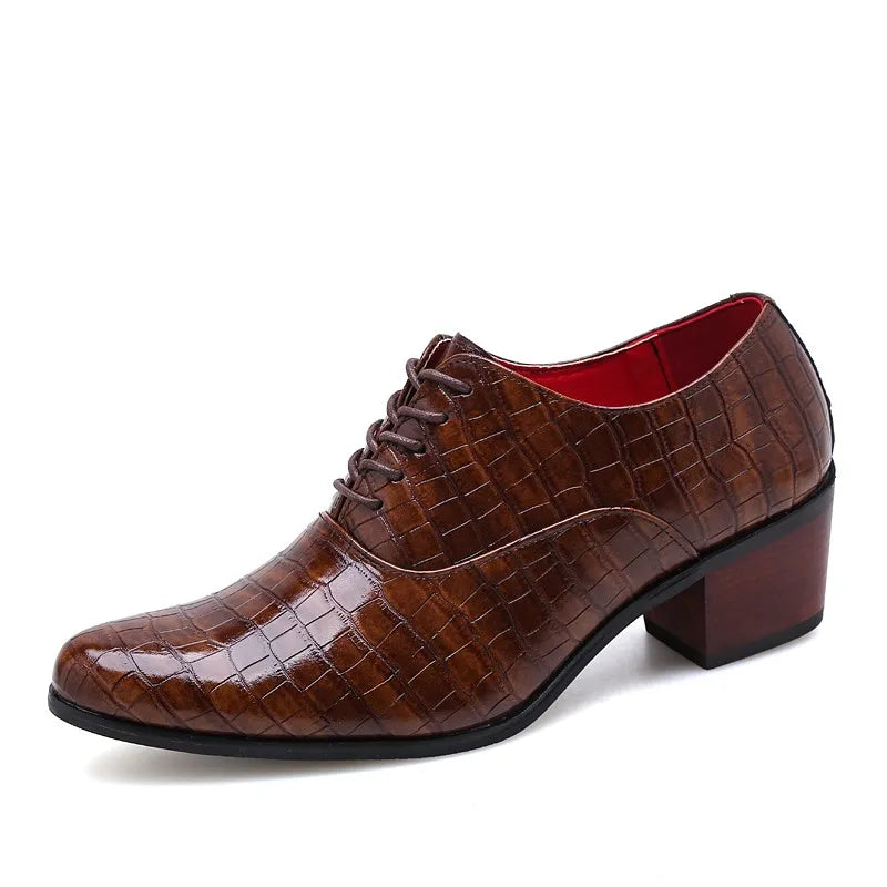 New 2025 Luxury Gold Men High Heel Leather Shoes Moccasins Designer Pointed Dress Shoes Men Wedding Formal Shoes Big Size 46