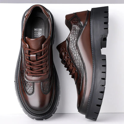 Retro Brown Men's Banquet Leather Shoes Thick Soled Wear-resistant Work Shoes2025 Classic Brand Men's Business Dress Shoes