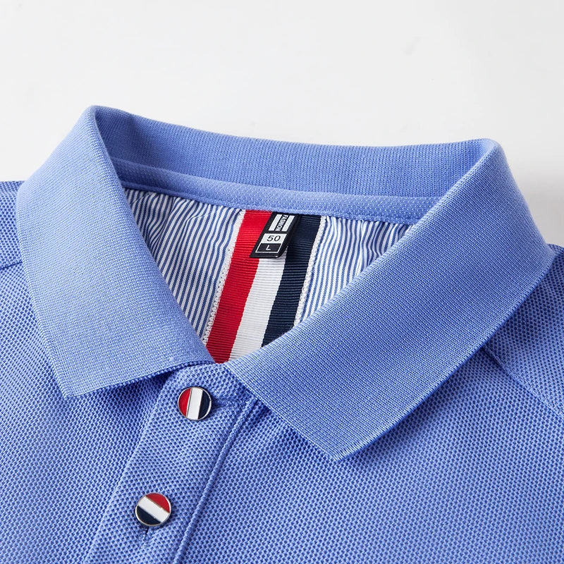 Original Design Men's Polo Shirt Lapel Long Sleeve T-Shirt Autumn New Solid Exquisite Letter Embroider Business Smart Menswear