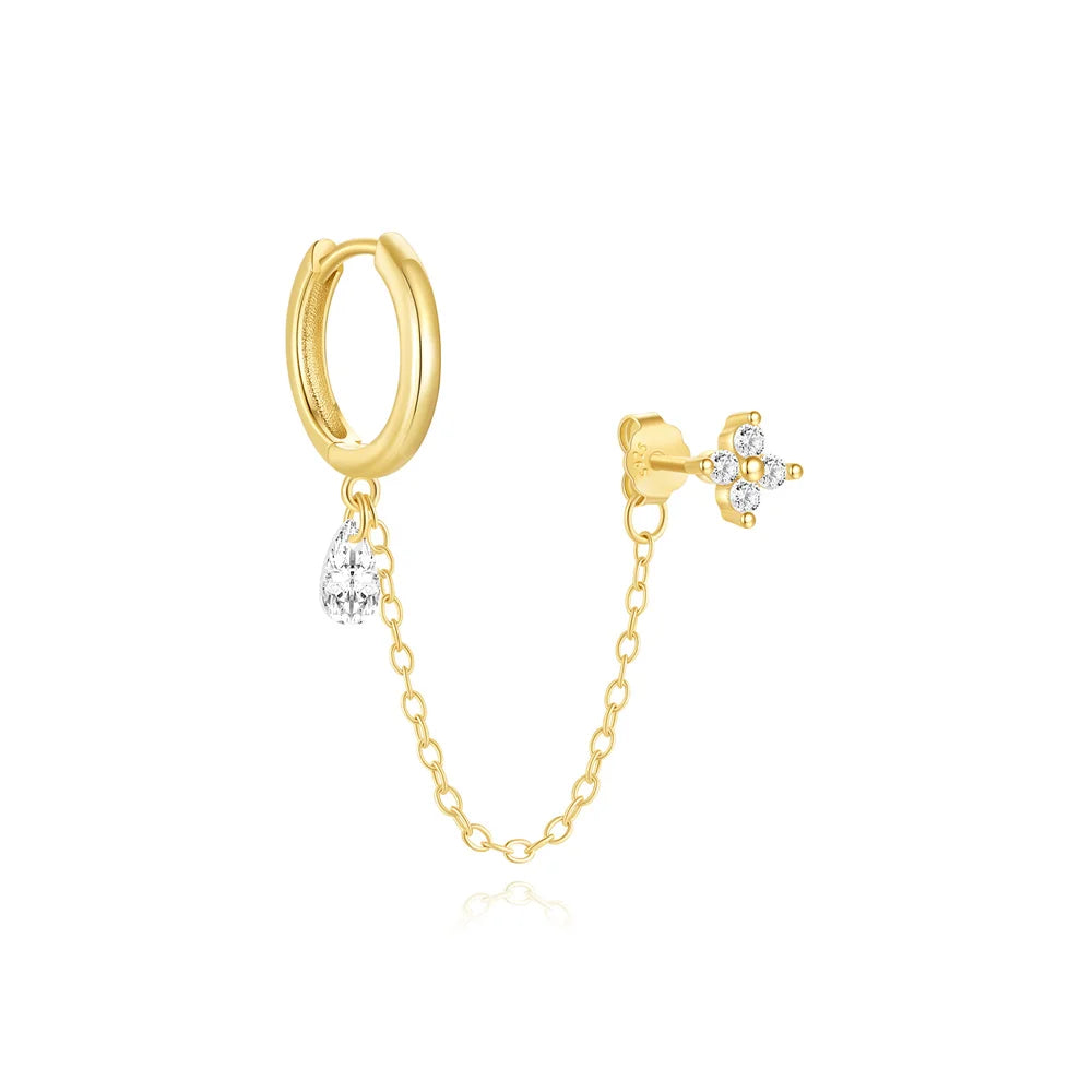 1PC 925 Sterling Silver Horse Eye Chain Tassel Zircon Drop Earrings For Women Ins Minimalism Geometric Earrings Gift