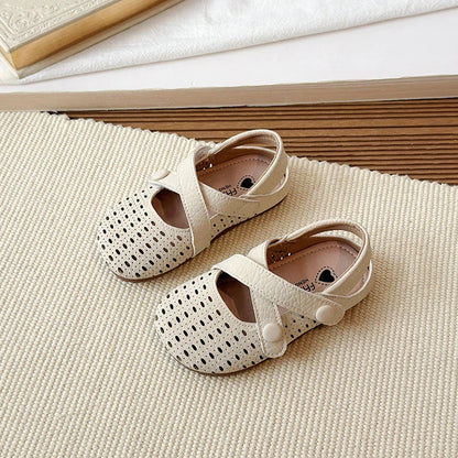 Summer New Kids Mary Jane Sandals Hollow-out Breathable Girls Causal Flat Shoes Non-slip School Children Fashion Retro Sandals