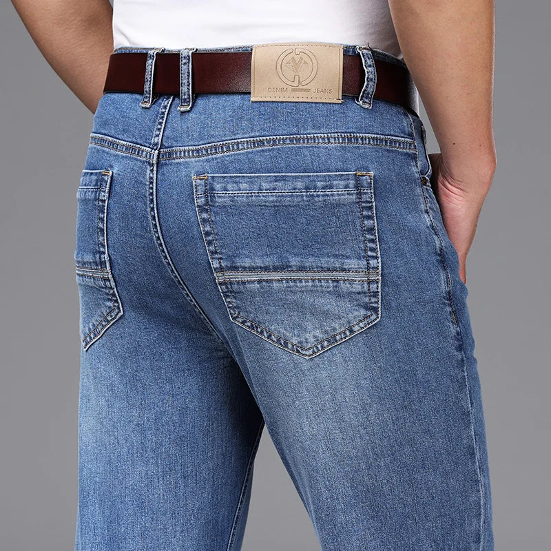 Spring/Summer 2023 Men's Gray Frayed Thin Jeans Classic Style Business Fashion Cotton Denim Stretch Pants Male Brand Trousers