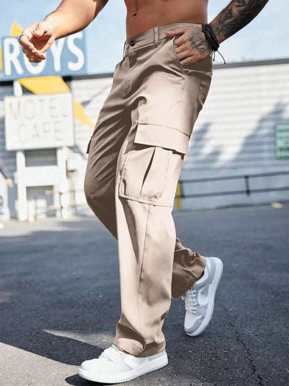 Men's Workwear Pants Wear-Resistant Sports Straight Leg Loose Summer Multi-Pocket Casual Trousers