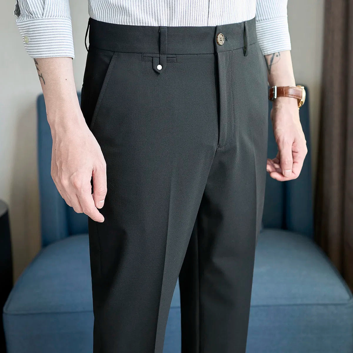 Spring Summer Korean Style Suit Pants Men Solid Color Slim Fit Smart Casual Suit Trousers Mens Youthful Vitality Full Length