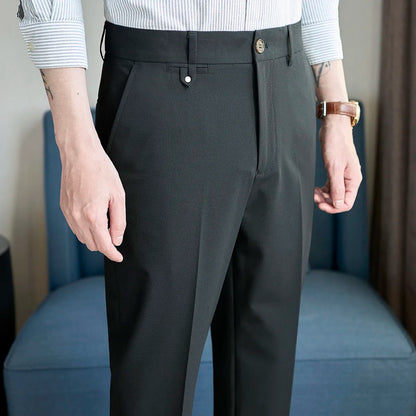 Spring Summer Korean Style Suit Pants Men Solid Color Slim Fit Smart Casual Suit Trousers Mens Youthful Vitality Full Length