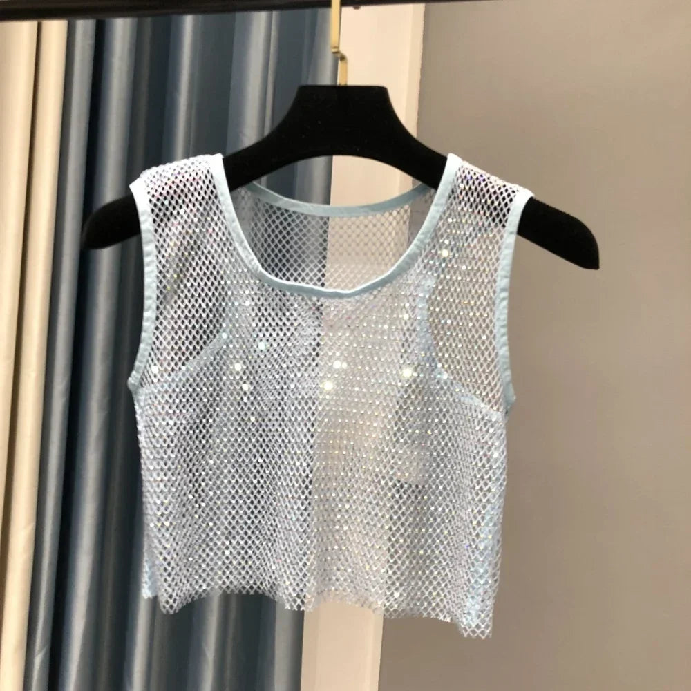 Hot Girl Y2k Small Vest Summer New H Vest with Short Vest and Shiny Women's Round Neck Top