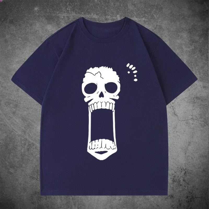 Animation Derivatives Straw Hat Crew BROOK Printed Short Sleeve T-shirt Men's Women's Fashion Loose Cotton Casual Top