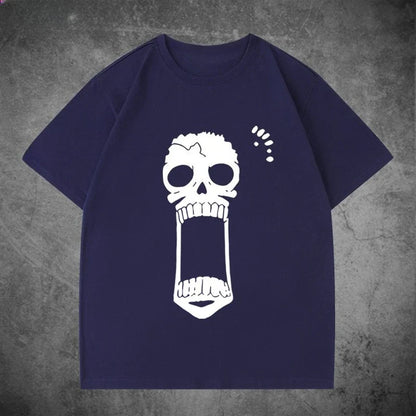 Animation Derivatives Straw Hat Crew BROOK Printed Short Sleeve T-shirt Men's Women's Fashion Loose Cotton Casual Top