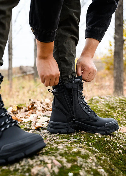 Men Work Safety Boots Outdoor Military Boots Anti-smash Anti-puncture Industrial Shoes Men Zipper Boots Indestructible Boots