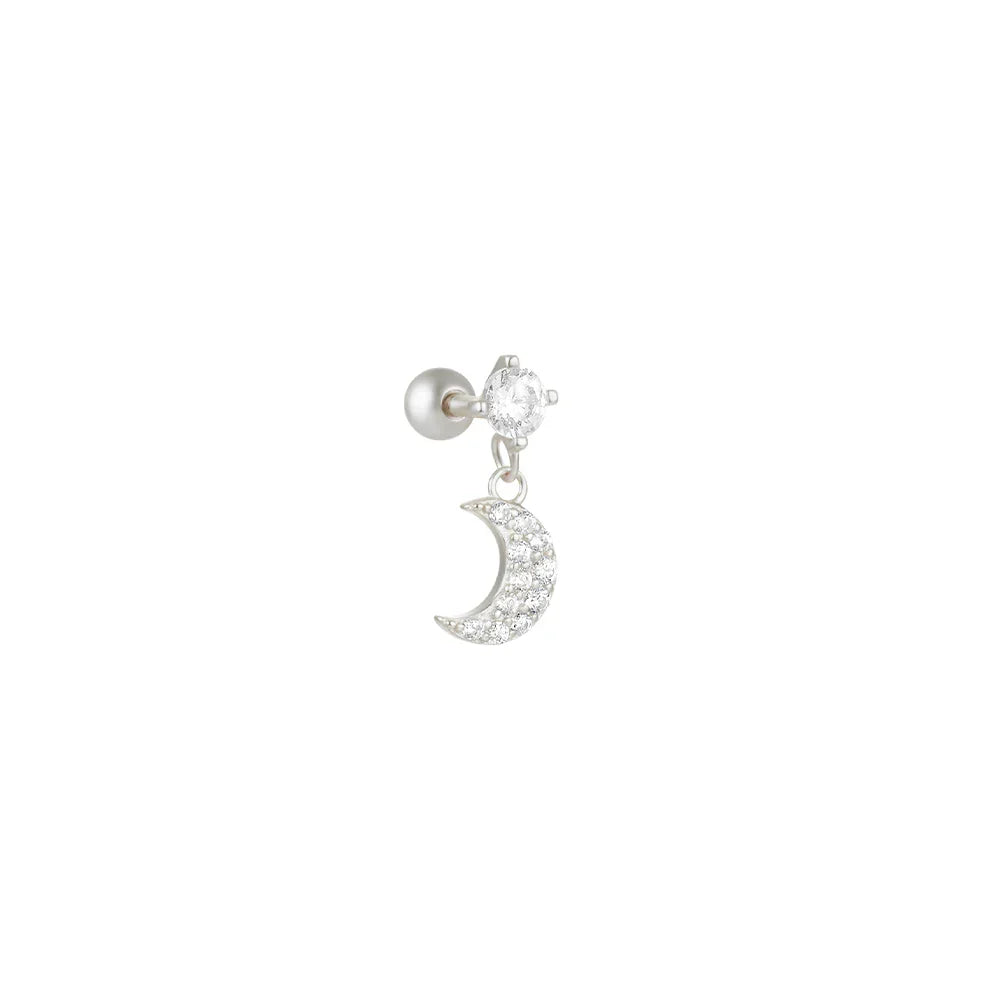 1PC 925 Sterling Silver Crown Horse Eye Zircon Heart Flat Head Cartilage Piercing Stud Earring For Women Claasic Earring