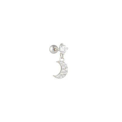 1PC 925 Sterling Silver Crown Horse Eye Zircon Heart Flat Head Cartilage Piercing Stud Earring For Women Claasic Earring