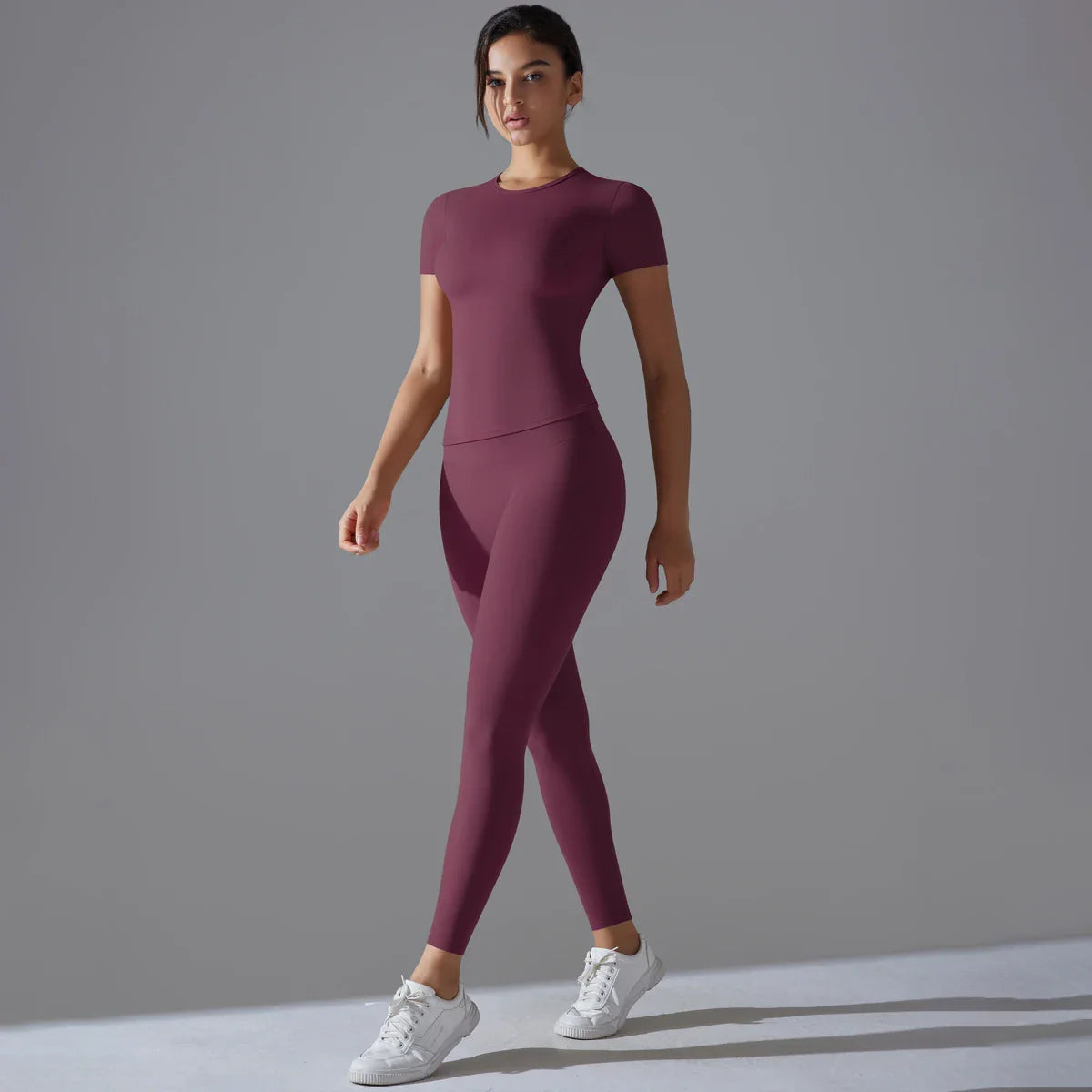 Yoga Set Women Workout Set Sportswear Gym Clothing Fitness Shorts Sleeve Crop Top High Waist Leggings Sports Suits