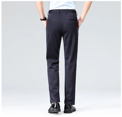 Spring Summer Mens Stretch Pants Smart Casual Suit Pants Wrinkle Resistant Dress Pants with Embroidery Pattern