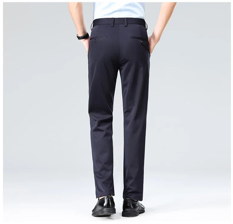 Mens Embroidery Trousers Casual Business Suit Pants Stretch Golf Dress Pants Men 4-Way Elastic Classic Black Trousers