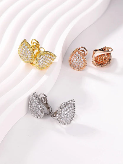 Vintage Ear Clip Earrings for Women Luxury Jewelry Fashion Party Large Water Drop Design Gold Plated Eardrop Stud Earring