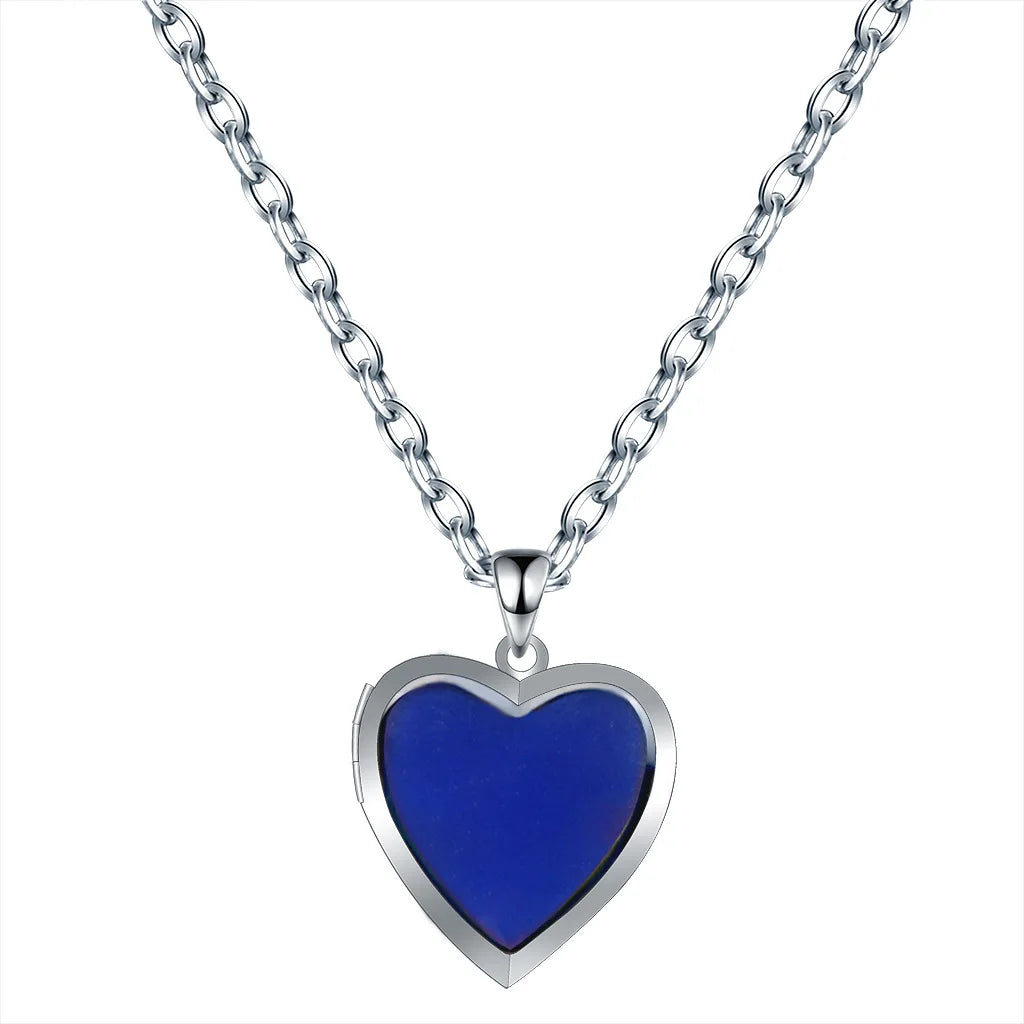 Heart Mood Locket Necklace Color Changing Necklace Temperature Mood Stainless Steel Love Shape Photo Pendant Necklace Jewelry