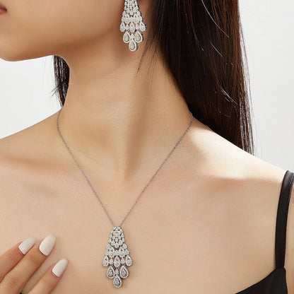 New Elegant Charms Gift Water Droplets Shape Cubic Zircon Necklace Earrings 2pcs Set For Women Wedding Anniversary Jewelry