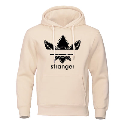 Funny Stranger Floral Pattern Printed Hoodies Mens Letter Style Streetwear Fashion Loose Street Hoody Fleece Pullover Men Hoodie