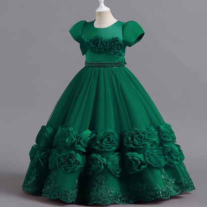 Summer Flower Bridemaids Party Girl Dresses Elegant Wedding Birthday Princess Prom Dress for Girls Bow Evening Christmas Costume