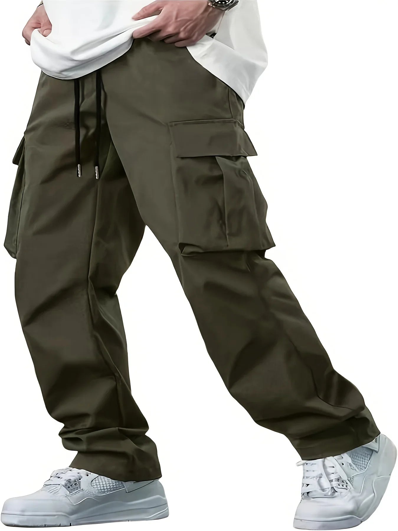 2024 Amazon Summer New Men's Work Pants European and American Independent Station Drawstring Multi Pocket Casual Pants