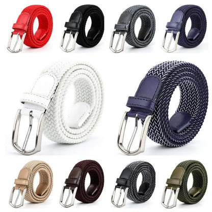3.3cmX110cmX130cm  2024 High Quality New Men Elastic Braided Belt Casual Women Canvas Korean All match Pin Buckle White Black