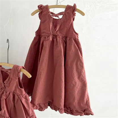 Korean Style New Summer Clothes for Baby Girl Dress Back V-neck Sleeveless Princess Dress Loose Doll Skirt Kids Clothes E1158