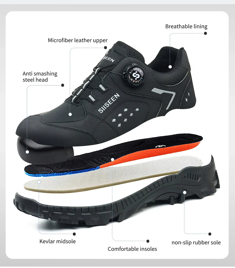 Men's Steel Head Safety Shoes Puncture And Smash Resistant Lightweight Sole Breathable Upper for Outdoor Workshop Work Shoes