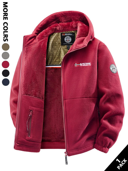 Men's Winter Fleece Hooded Jacket, Windproof and Warm, Suitable for Home Leisure, Sports, Running, Daily Commuting, Streetwear, and Vacation Wear.