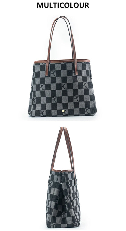 PG Women Shoulder Bag Retro Chessboard Design High End Versatile, Large Capacity Daily Travel Simple Practical Atmospheric Items