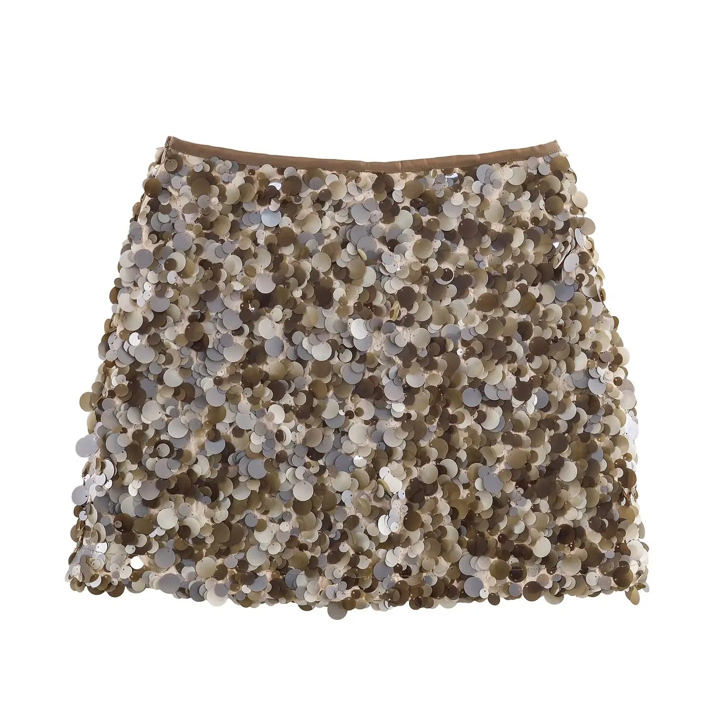 Women Spring Autumn Chic Mini Skirts Fashion With Sequined Solid Side Zipper Short Skirt Female Vintage High Waist Skirt